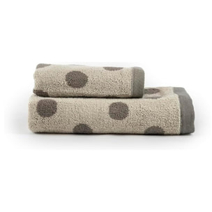 INTRECCI HOME Set Bagno Asciugamani Viso+Ospite, in Puro Cotone 450, Morbidezza Extra, Lavorazione Jacquard, Design a Pois, Elegante e Confortevole