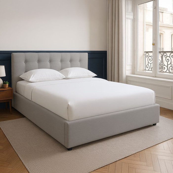 Lit coffre avec tête de lit en tissu - TINA