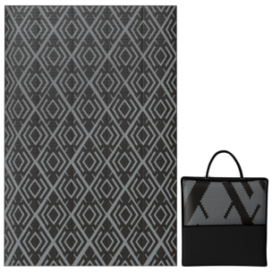 Alfombra de Exterior 182x274 cm Alfombra Reversible con Patrón Geométrico de Rombos Impermeable Bolsa de Transporte para Terraza Balcón Patio Camping Playa Negro
