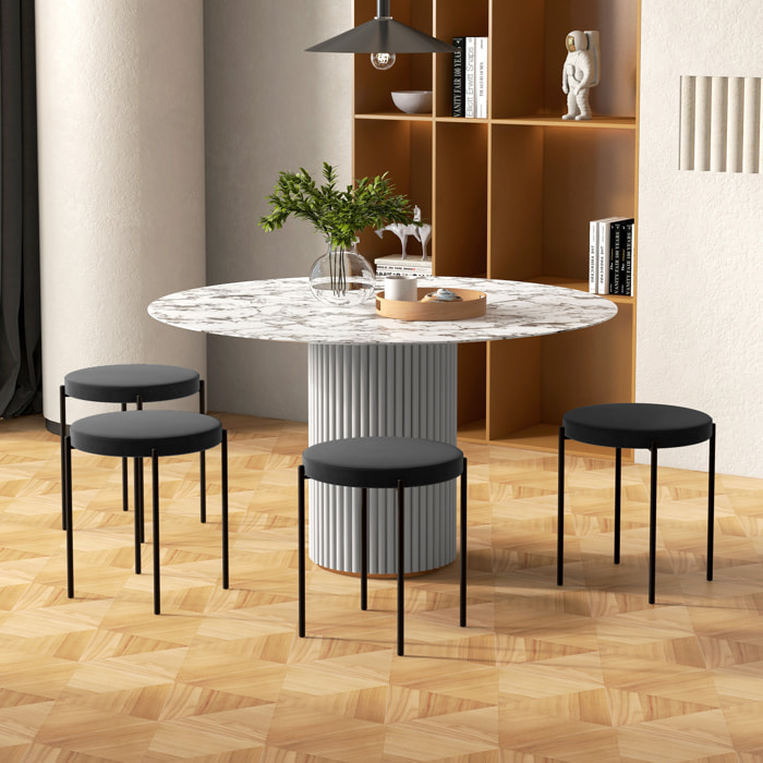 Lot de 4 tabourets empilables grand confort - piètement rond métal - assise rembourrée velours noir