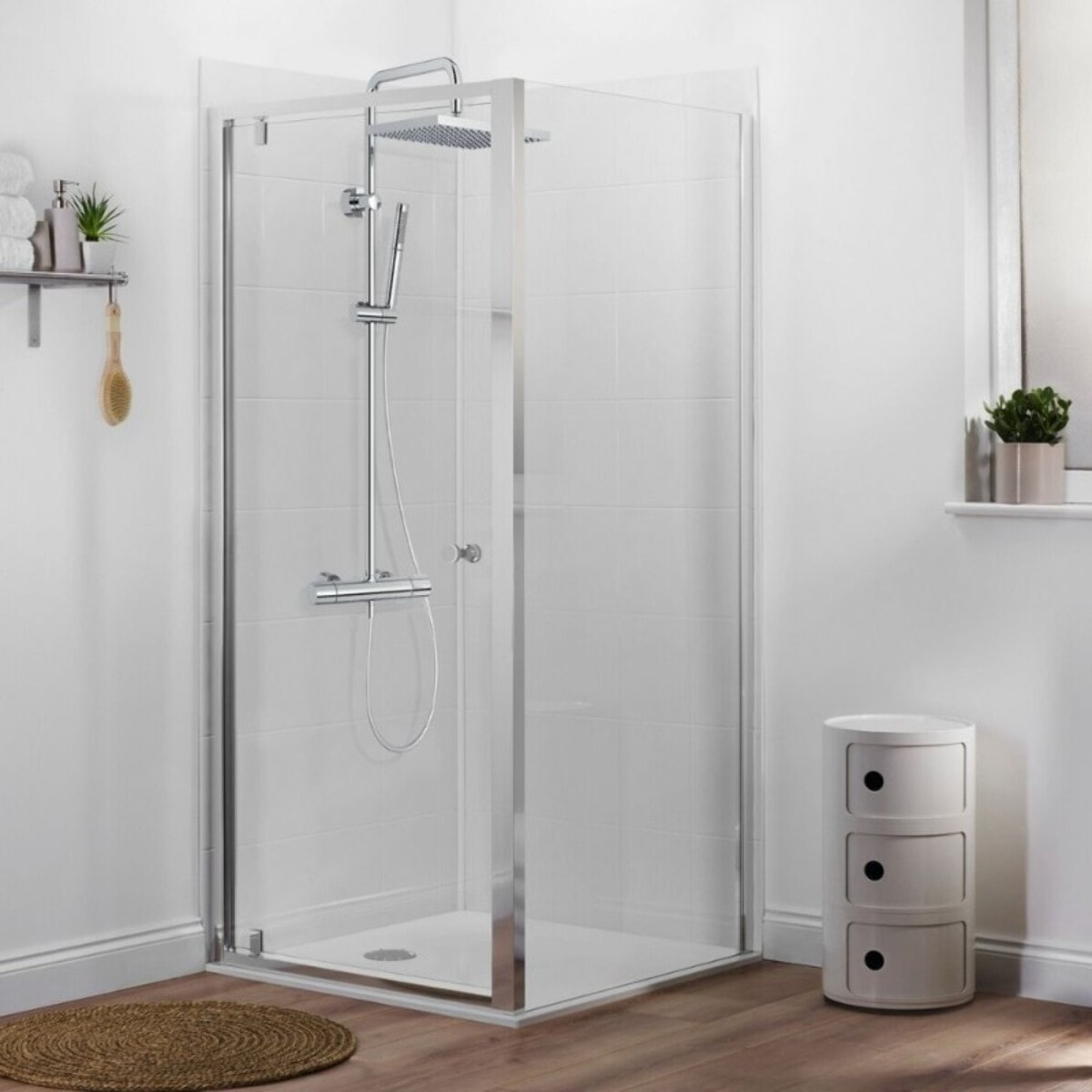 Receveur Ipso + paroi porte pivotante angle + bonde