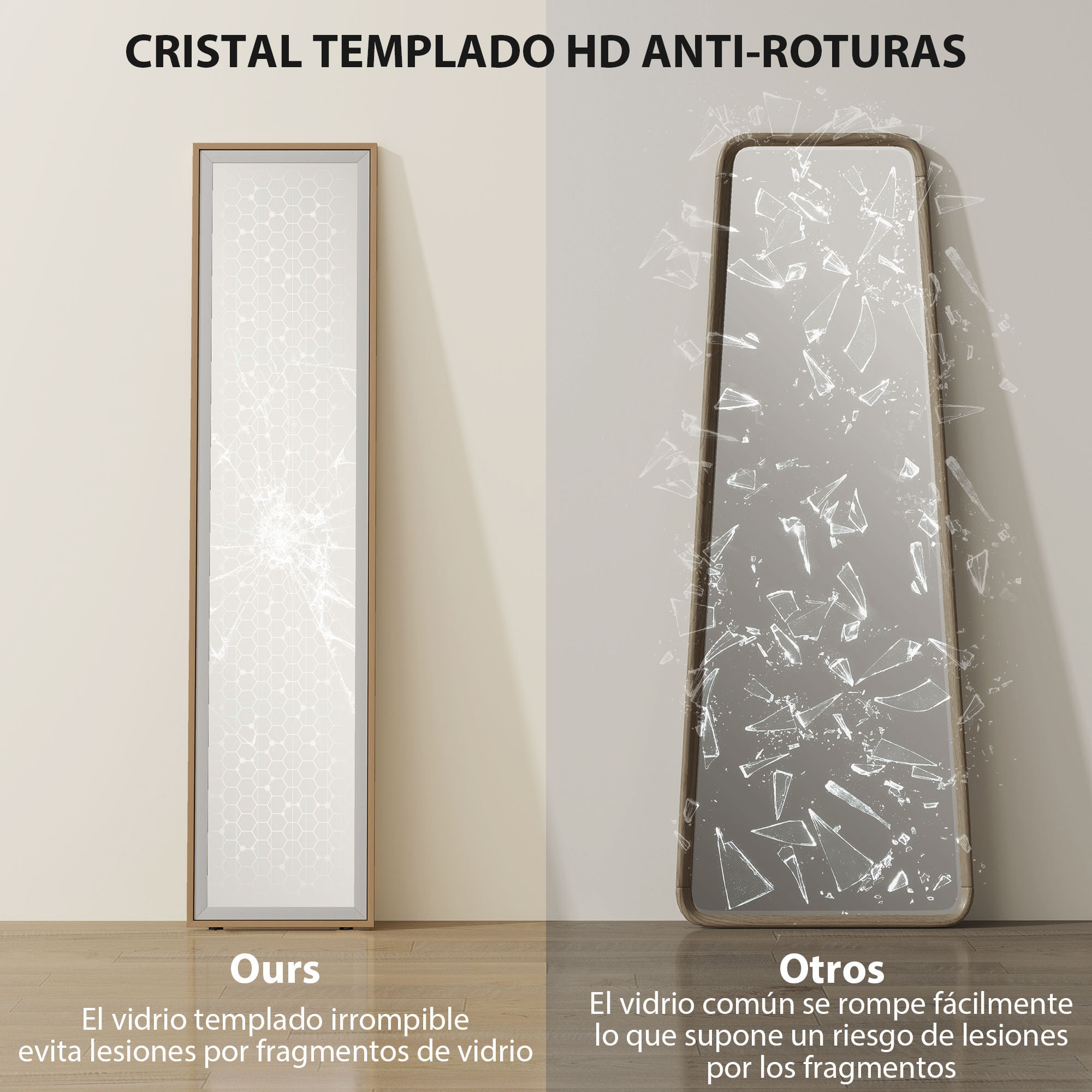 Espejos De Pie Espejo De Cuerpo Entero HOMCOM 157x37 Cm - Para Pared O Pie, Marco Blanco MDF Espejo Marco Mdf Blanco