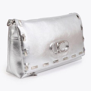 Borsa a tracolla metallizzata con borchie rettangolari