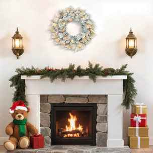 Couronne de Noël LED x 35 blanc chaud dia. 60 cm pommes de pin vert blanc