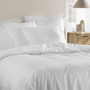Parure de lit blanche galon pompons beiges - Blanc