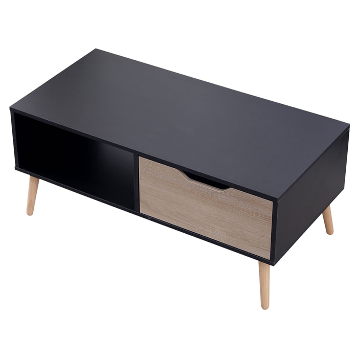 Table basse avec tiroir style scandinave noire FREJA