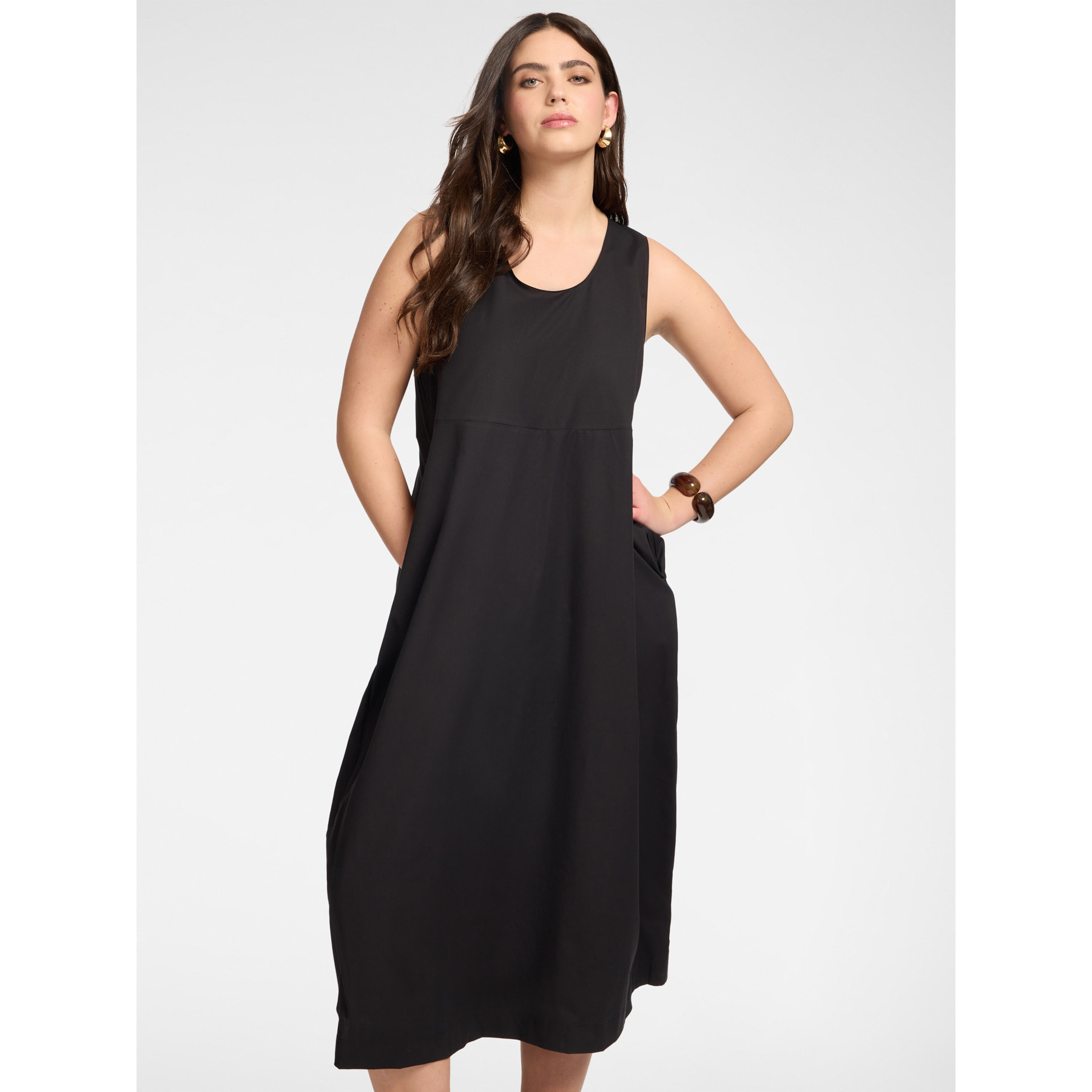 Elena Mirò - Vestido barrel en popelín - Negro
