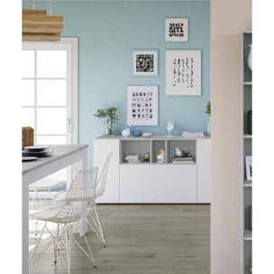 Credenza Crisantemo, Buffet da soggiorno con scomparti, Madia da salotto, Mobile Porta TV, Armadio moderno a 3 ante, 150x41h76 cm, Bianco e Cemento