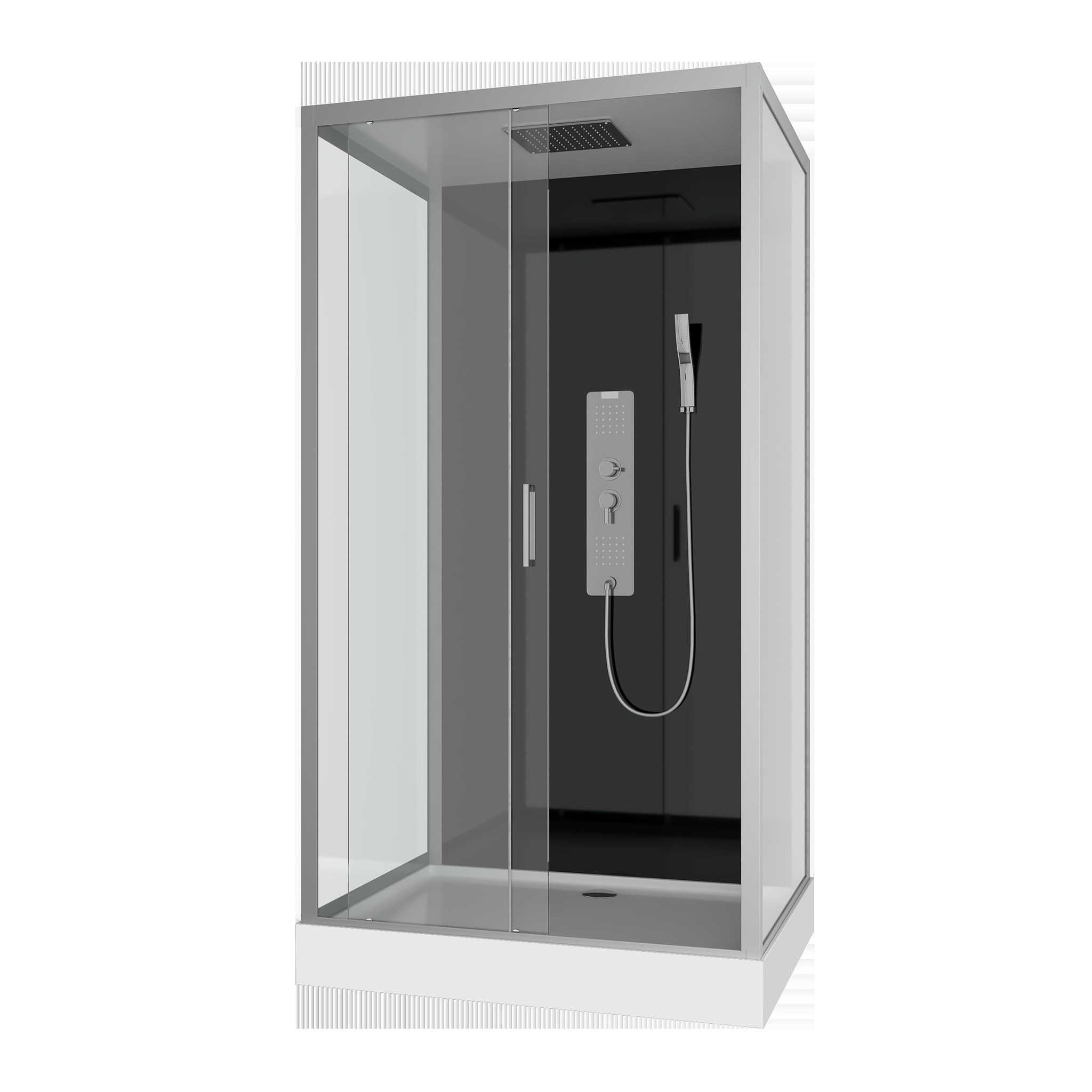 Cabine de douche Hydromassante 110x80x215 cm - Fond Noir et Profilés Gris - BLACK STYLE