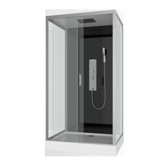 Cabine de douche Hydromassante 110x80x215 cm - Fond Noir et Profilés Gris - BLACK STYLE