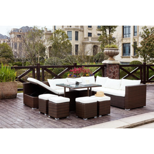 Salon de jardin encastrable 10 places en résine marron-blanc HAWAI