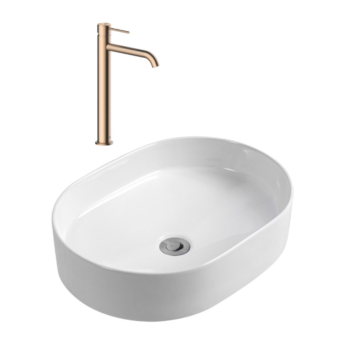 Aurum mitigeur lavabo en inox, or rose + Ceramia PixL 50x36,5x12 cm vasque à poser, blanc (SAT285BRGCEPX5037)