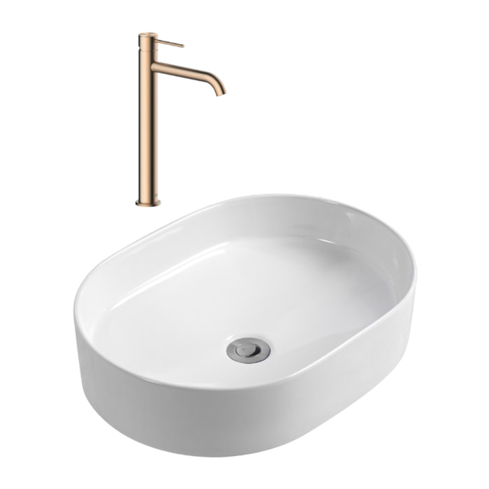 Aurum mitigeur lavabo en inox, or rose + Ceramia PixL 50x36,5x12 cm vasque à poser, blanc (SAT285BRGCEPX5037)