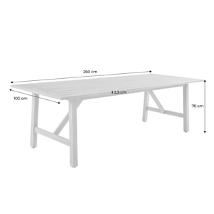 Table de jardin en bois d'eucalyptus LORIA naturel. 8 places. 260 x 100 x 76 cm