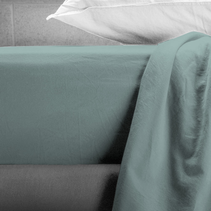 UNO CASA DESIGN Lenzuolo con Angoli Beatriz in 100% Cotone No-Stiro Tinta Unita_Matrimoniale_verde-azzurro