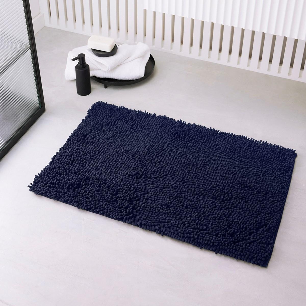 Tapis de bain mèche uni ESSENTIAL bleu marine