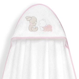 Capa Baño 1X1 Mod Oso Tumbado Conejito+Gorro Bco/Rosa