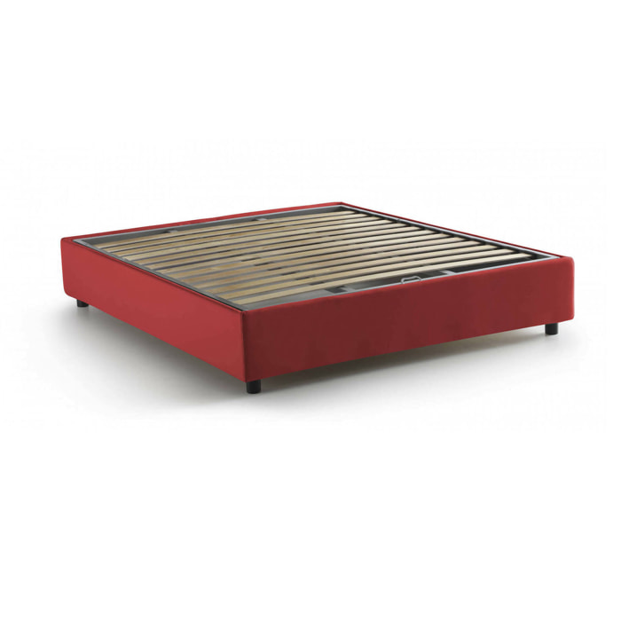 Letto alla francese Attilino, Letto contenitore in tessuto, Apertura frontale, adatto per materasso Cm 140x190, 100% Made in Italy, Rosso
