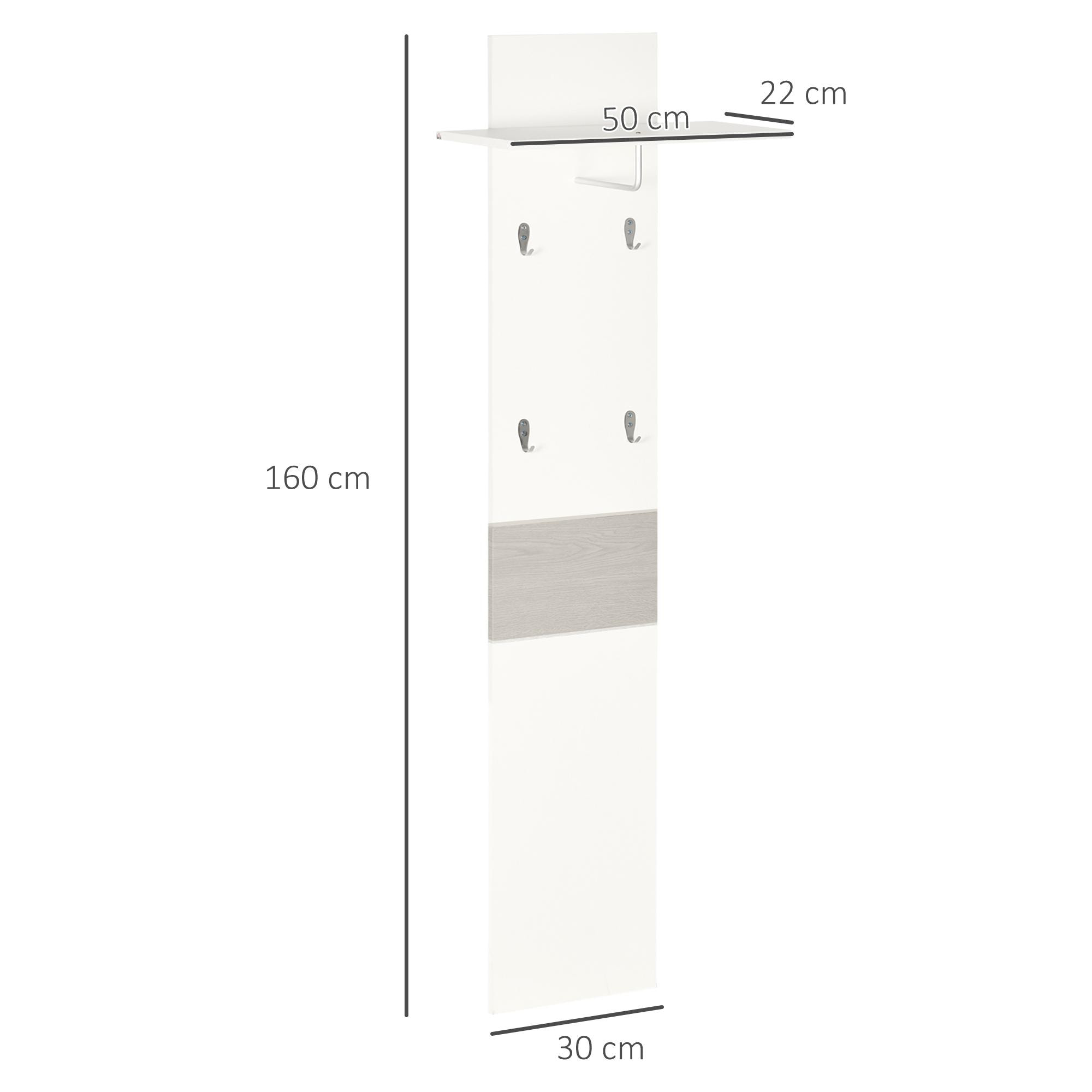 Perchero de Pared con 4 Ganchos Estante de Pared de Almacenamiento con Barra Colgante de Aluminio para Entrada Dormitorio Pasillo 50x23,5x60 cm Blanco