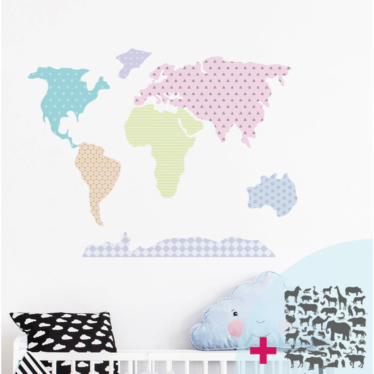 Sticker mural - Ambiance Sticker - CARTE DU MONDE + LES ANIMAUX À COLLER - Fond - 60x100cm