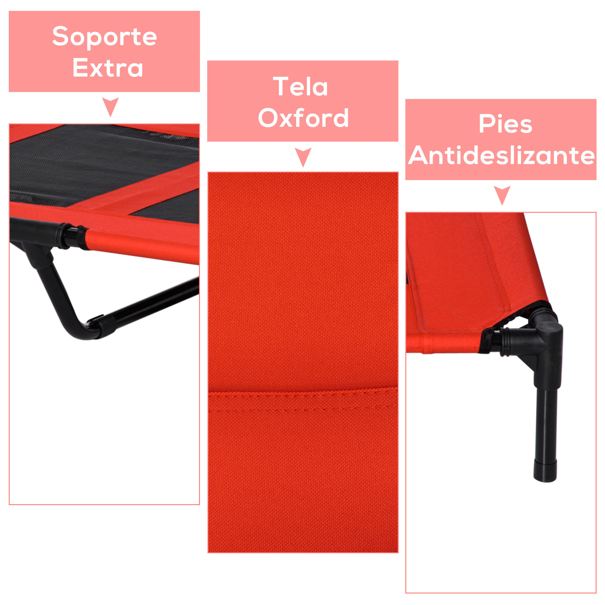 Cama Elevada para Perros Cama de Mascotas con Malla Transpirable y Tela Oxford para Exterior Interior Aire Libre Jardín Terraza 91,5x76,2x18 cm Rojo