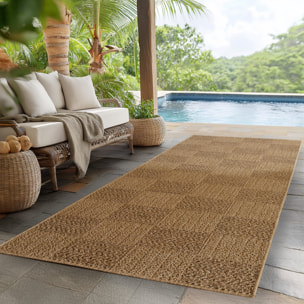 LINORA - Tapis intérieur/extérieur beige effet jute à motif damier