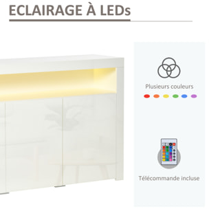 HOMCOM Buffet LED - meuble de rangement LED - 3 placards avec étagère et grande niche - panneaux particules MDF blanc laqué