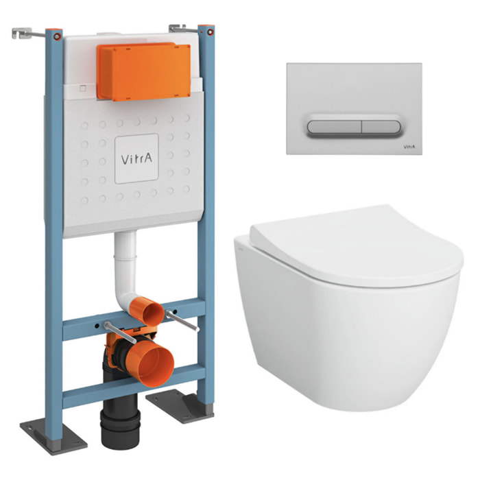 Pack WC Bâti-support autoportant V-Fix Core + WC sans bride Vitra S60 + abattant + Plaque chrome mat (VFTFS60-5)