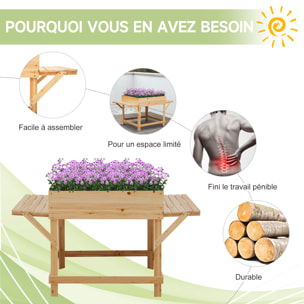 Jardinière sur pied potager dim. 130L x 75l x 75H cm 2 étagères, feutre drainage inclus bois sapin pré-huilé