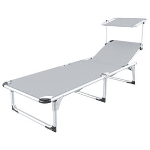 Lettino Pieghevole Prendisole Con Tettuccio Parasole Regolabile 6 Posizioni In Alluminio Sdraio Spiaggia Mare Giardino Piscina 187x59x29 Cm Grigio