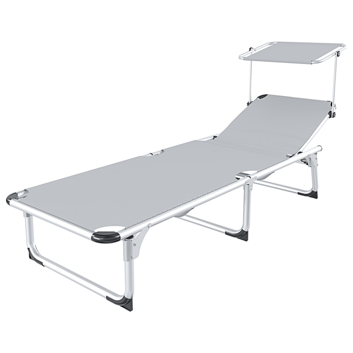 Lettino Pieghevole Prendisole Con Tettuccio Parasole Regolabile 6 Posizioni In Alluminio Sdraio Spiaggia Mare Giardino Piscina 187x59x29 Cm Grigio