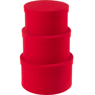 J-Line boite Rond Plat - velours/papier - rouge - 3 pcs