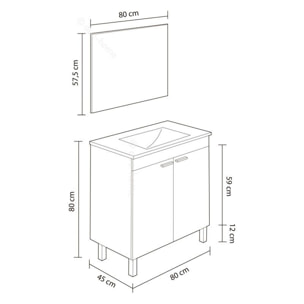 Mueble de baño con espejo LC1 80 Blanco Brillo