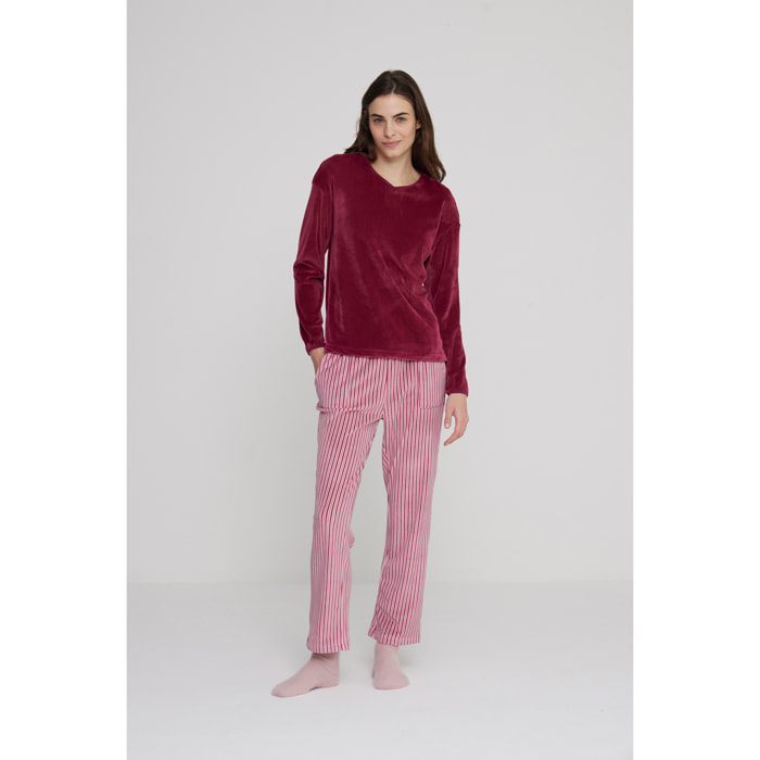 Completo loungewear donna lisette in ciniglia felpata collo a V Noidinotte
