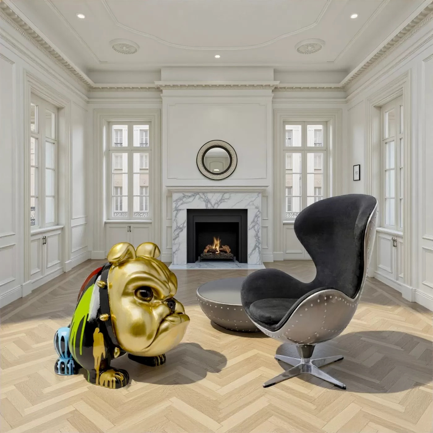 Fauteuil pivotant Lounge noir et gris rivets Kare Design