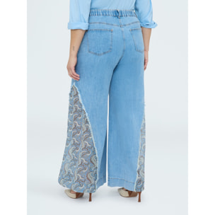 Fiorella Rubino - Jeans Wide Leg con inserto bandana - Azzurro