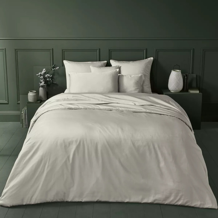 Housse de couette satin de coton uni beige Ava uni lin
