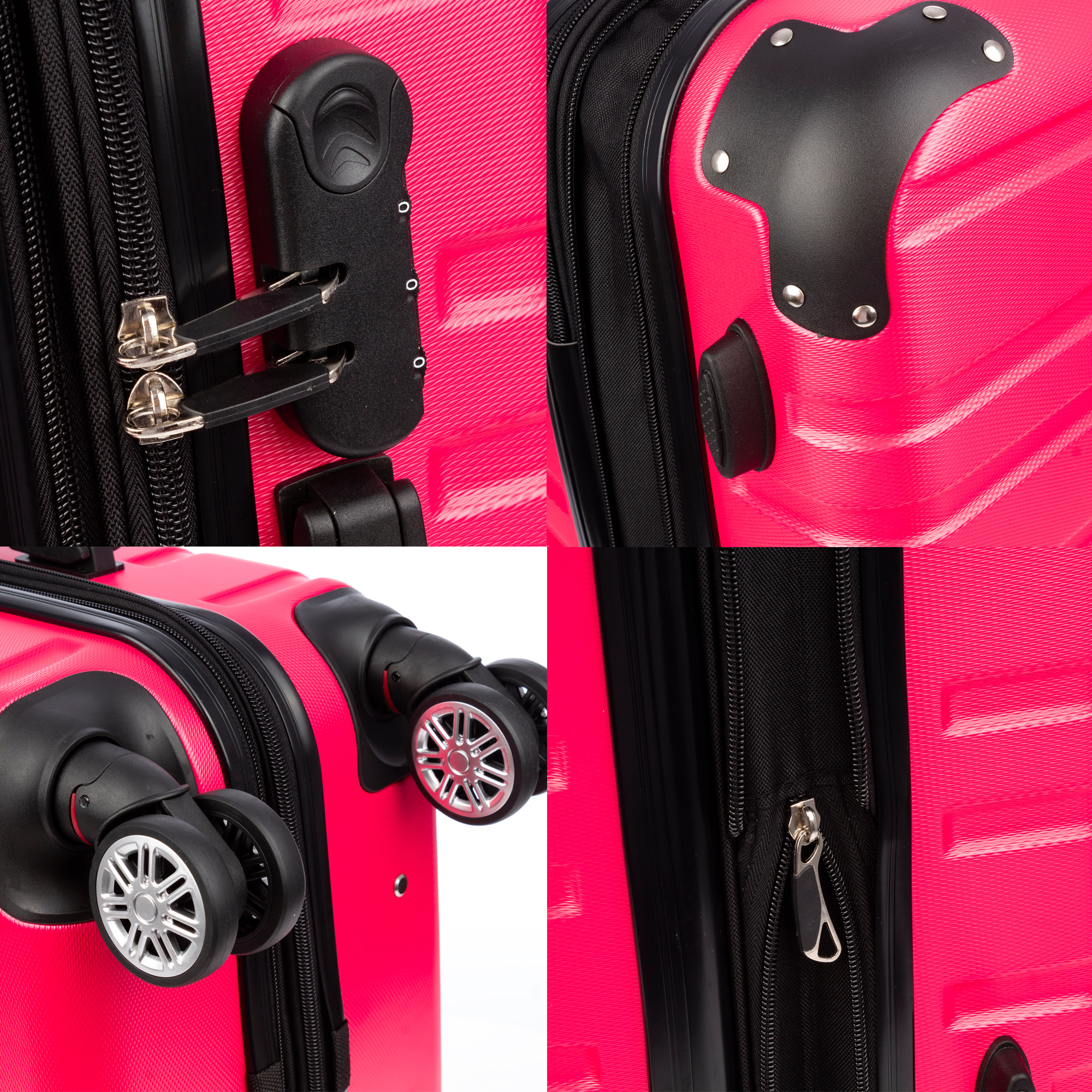 Set di 3 valigie Trolley espandibili, in materiale leggero ABS ad alta resistenza. Chiusura numerica, 4 ruote doppie girevoli a 360°.