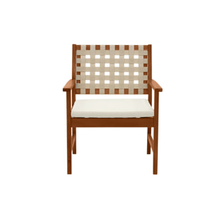 Fauteuils de jardin en bois massif avec coussin blanc et sangles beiges (lot de 2) SANTANA