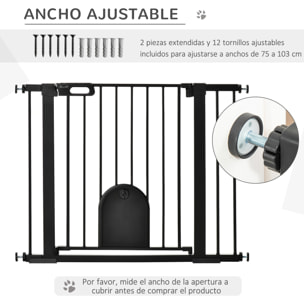 Barrera de Seguridad Perros 75-103cm con 2 Extensiones Cierre Automático Negro