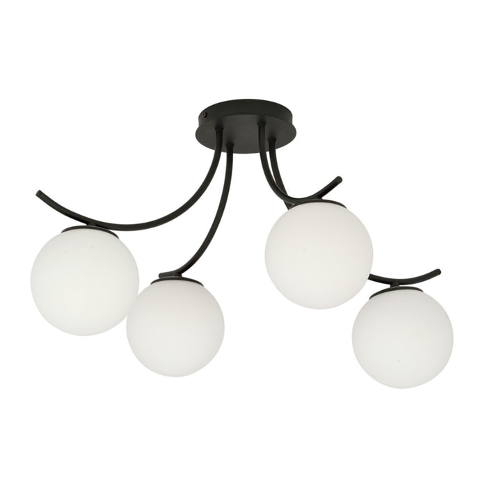 Lampada a sospensione Boston in acciaio nero e vetro opale