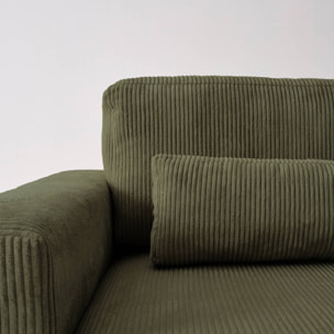 Canapé d'angle convertible réversible 5 places velours côtelé kaki avec coffre de rangement - Theo