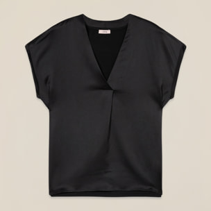 Oltre - T-shirt bimaterica con scollo a V - Nero