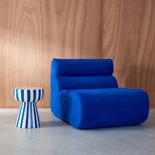 Table d'appoint. bout de canapé. table de chevet. acier émaillé rayures bicolore. bleu et blanc. Ø34 x H41cm