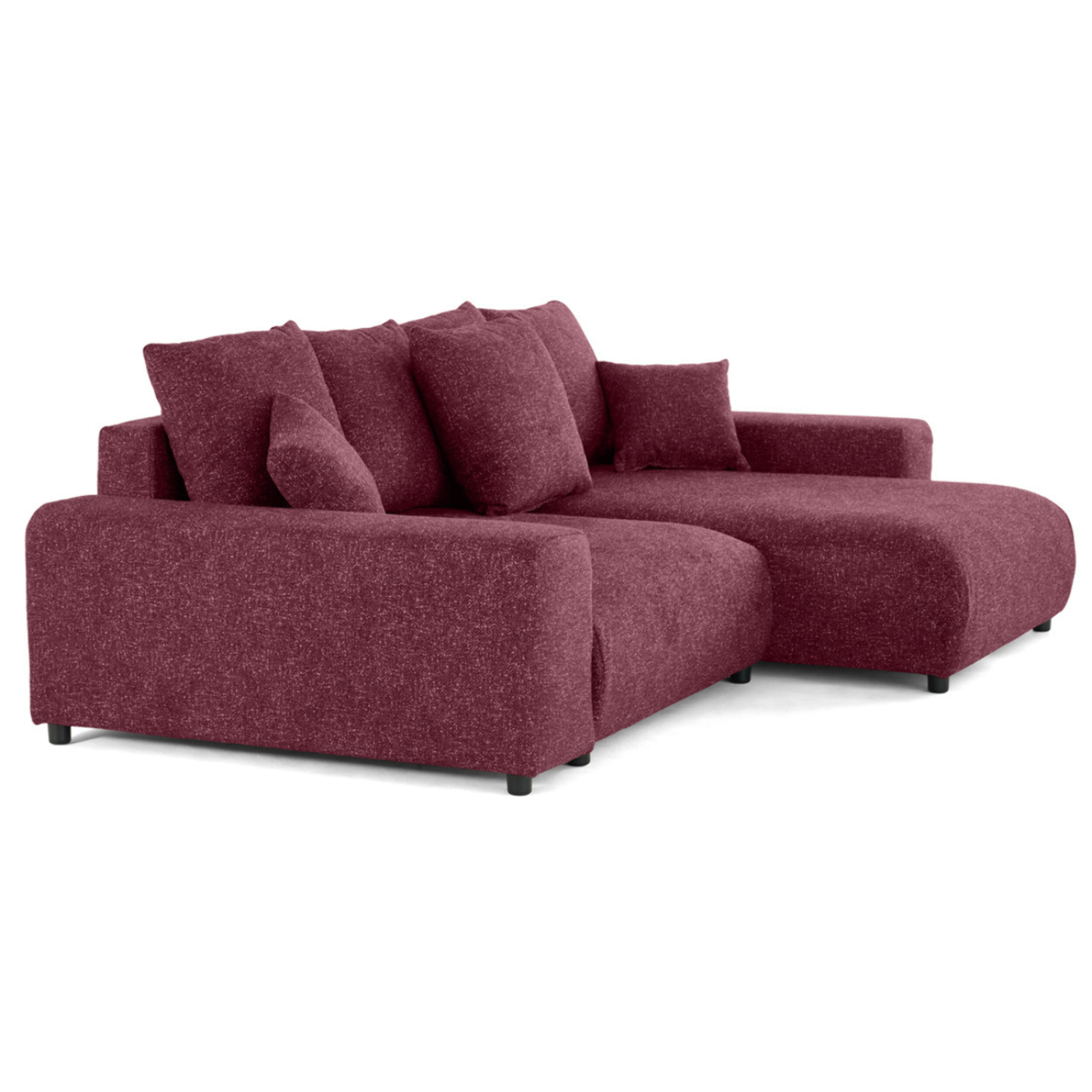 Spice - canapé d'angle réversible 4 places convertible avec coffre en tissu moucheté - Prune