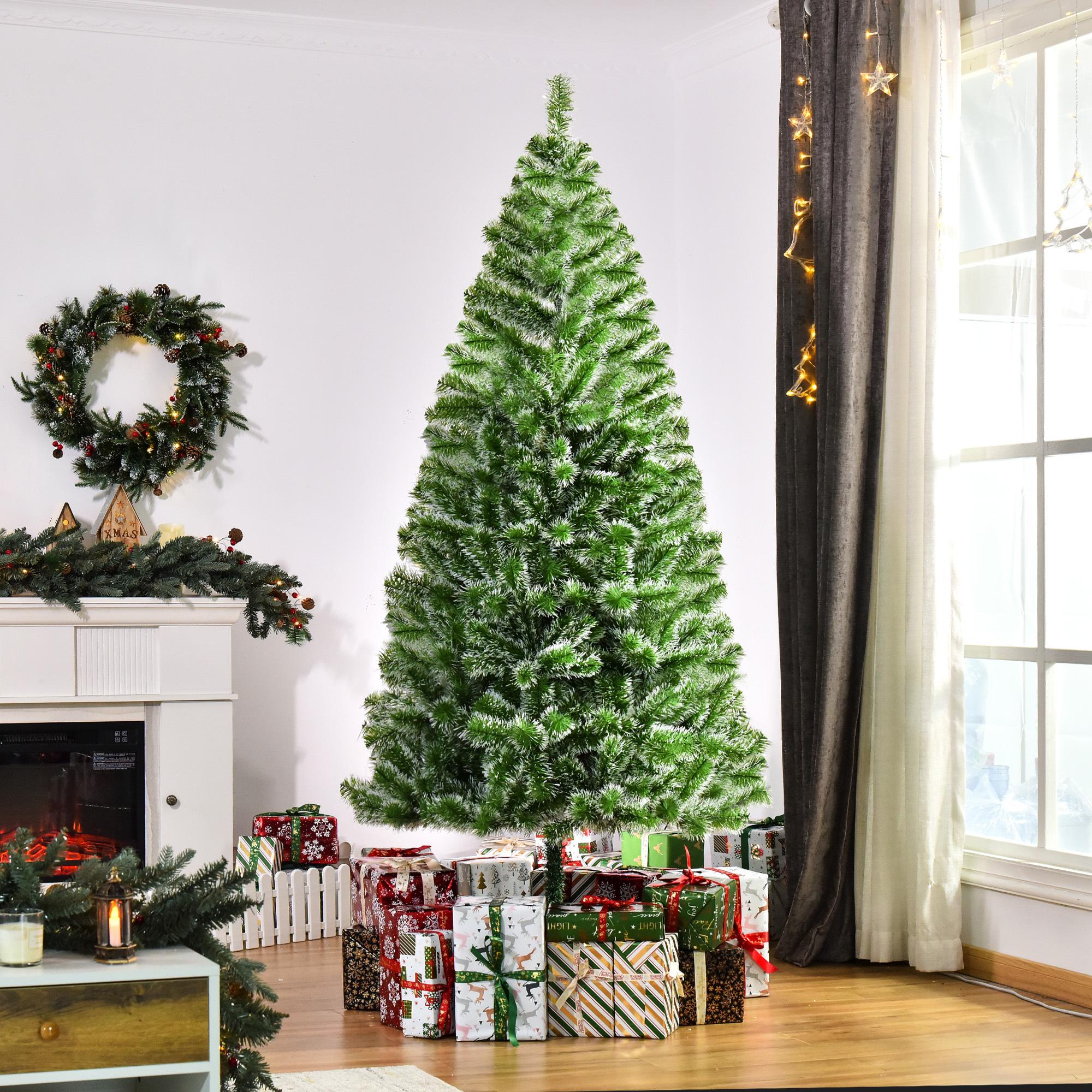 HOMCOM Árbol de Navidad Artificial 210 cm con 968 Ramas Hojas de PET y Soporte de Metal Decoración Navideña para Interior Salón Fiestas Ø100x210 cm Verde