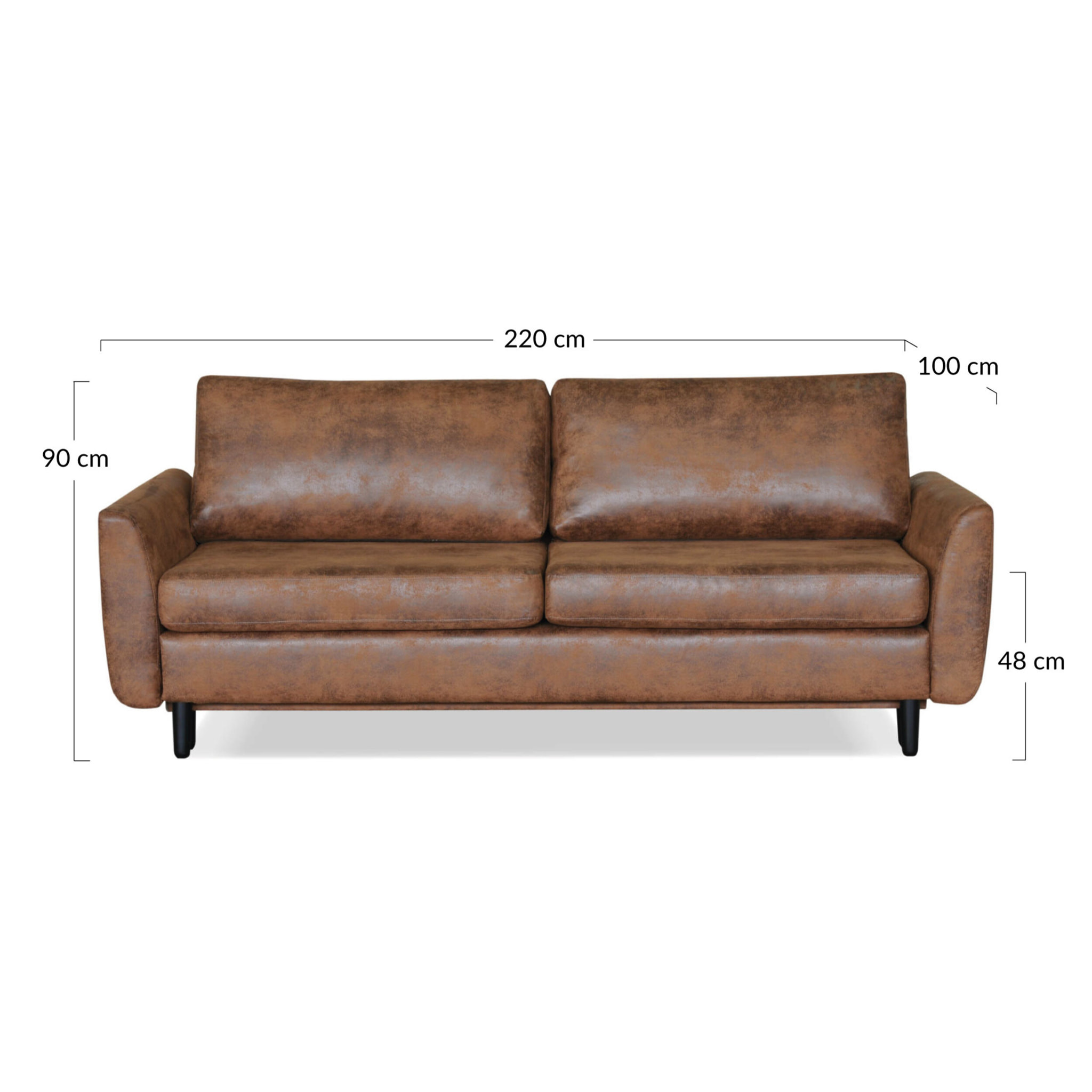 Dan - Canapé droit 3 places convertible - style industriel - avec coffre de rangement - Marron