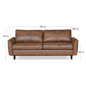 Dan - Canapé droit 3 places convertible - style industriel - avec coffre de rangement - Marron