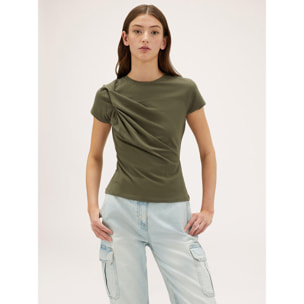 Motivi - T-shirt con nodo sulla spalla - Verde