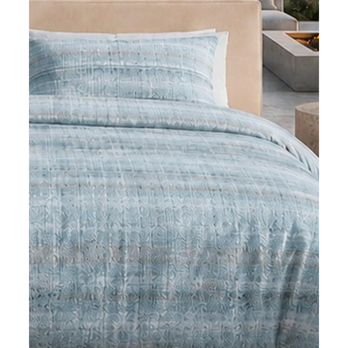 Parure Copripiumino Trama Azzurro in Cotone 100% Made in Italy, Stampa Digitale HD